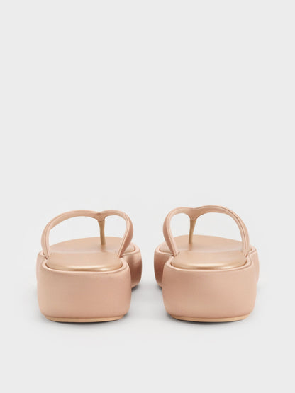CHARLES & KEITH Classic / Satin Thong Flatform Sandals - Nude