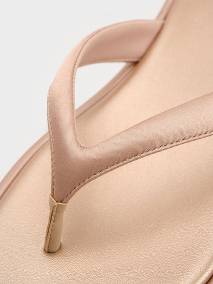 CHARLES & KEITH Classic / Satin Thong Flatform Sandals - Nude