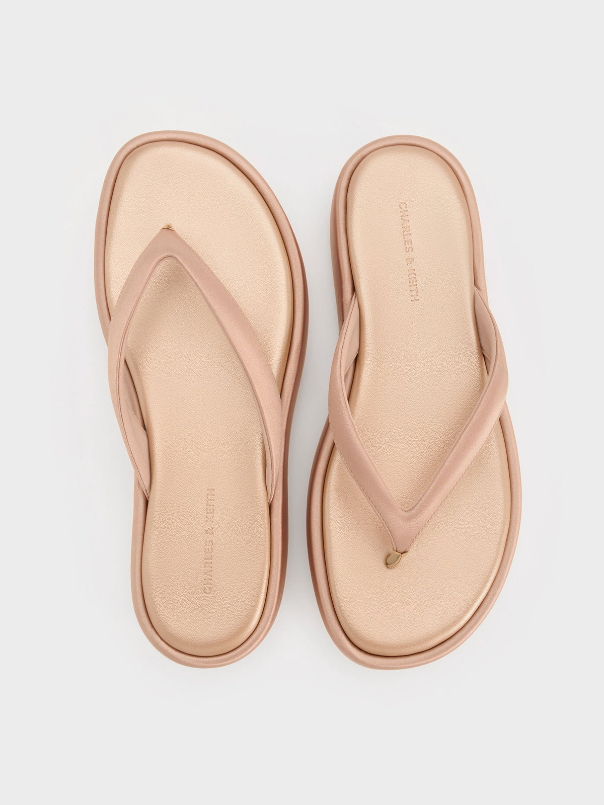 CHARLES & KEITH Classic / Satin Thong Flatform Sandals - Nude