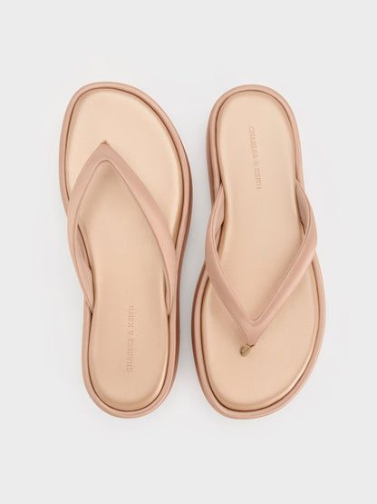 CHARLES & KEITH Classic / Satin Thong Flatform Sandals - Nude
