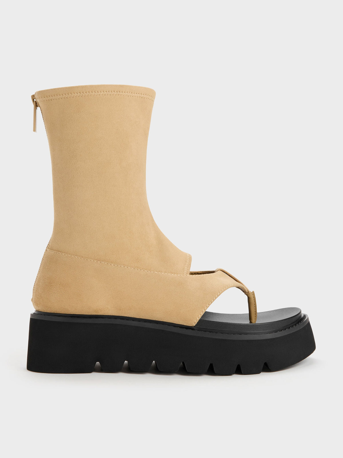 CHARLES & KEITH Signature / Laine Faux Suede Platform Boot Sandals - Sand