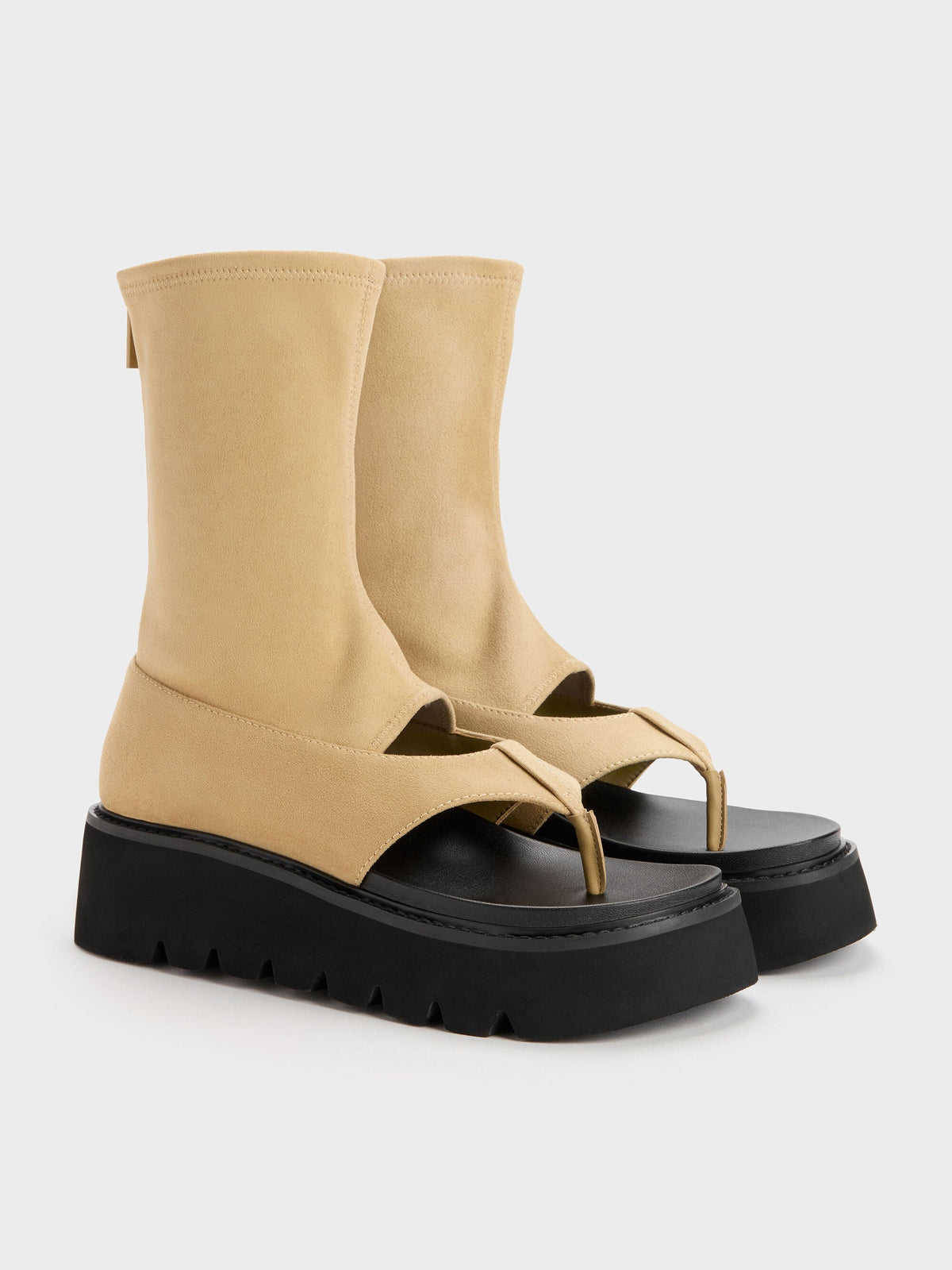 CHARLES & KEITH Signature / Laine Faux Suede Platform Boot Sandals - Sand