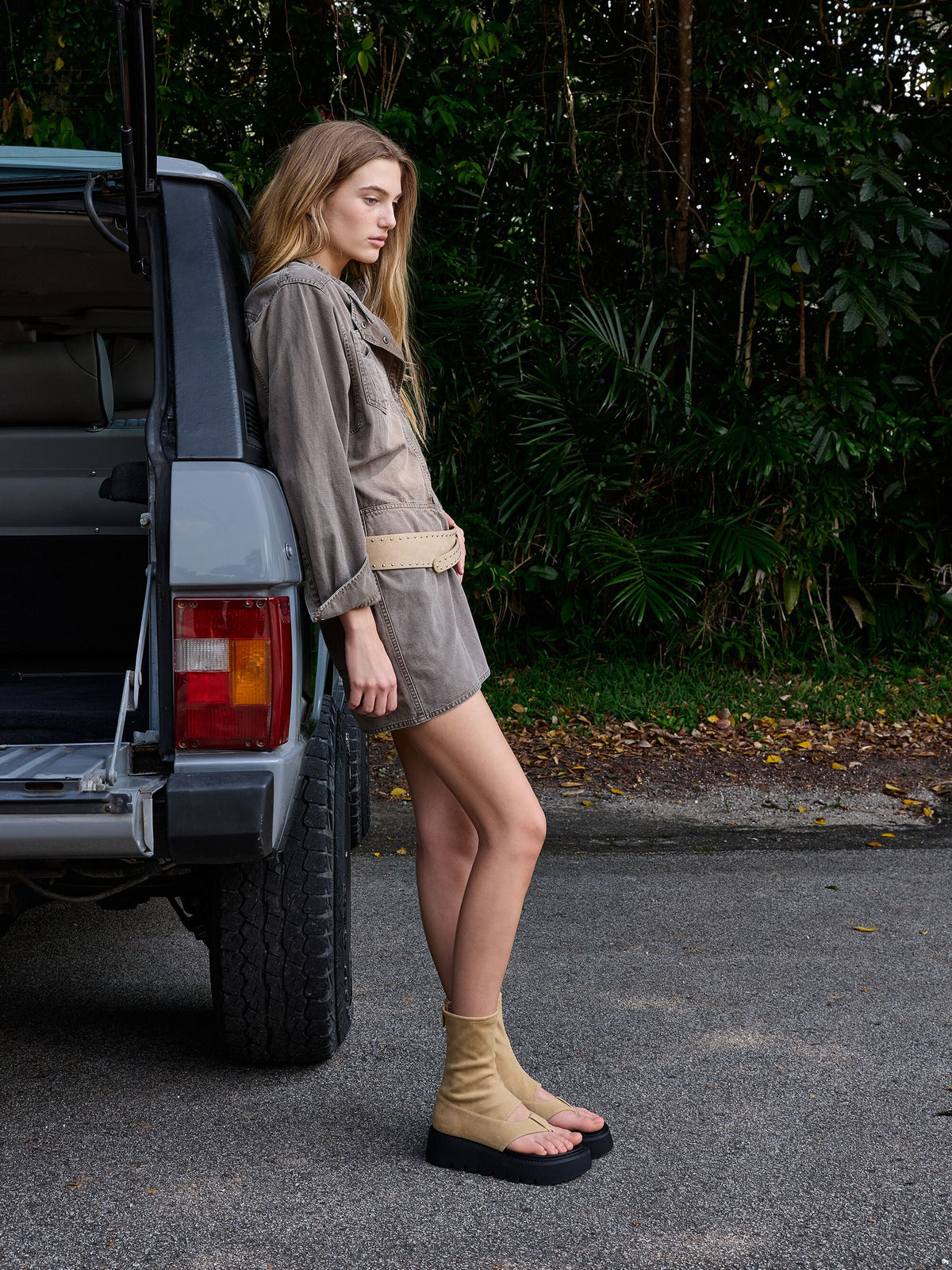 CHARLES & KEITH Signature / Laine Faux Suede Platform Boot Sandals - Sand