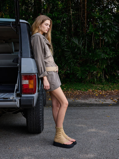 CHARLES & KEITH Signature / Laine Faux Suede Platform Boot Sandals - Sand