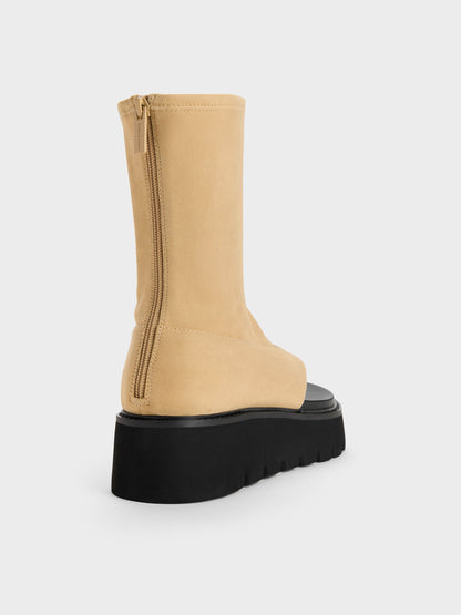 CHARLES & KEITH Signature / Laine Faux Suede Platform Boot Sandals - Sand