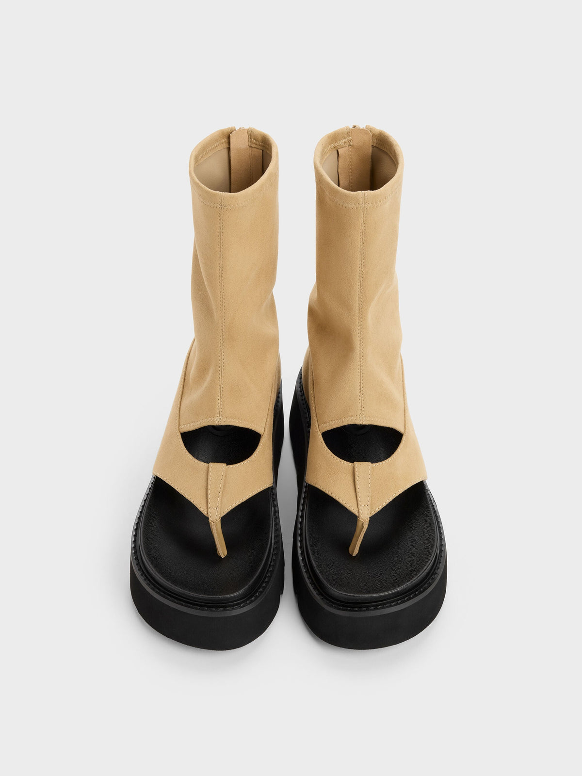 CHARLES & KEITH Signature / Laine Faux Suede Platform Boot Sandals - Sand