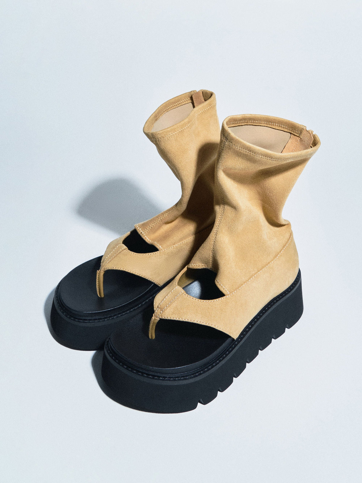 CHARLES & KEITH Signature / Laine Faux Suede Platform Boot Sandals - Sand