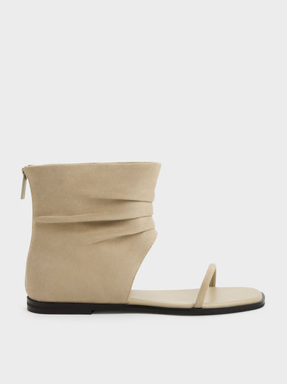CHARLES & KEITH Signature / Joplin Ruched Faux Suede Boot Sandals - Beige