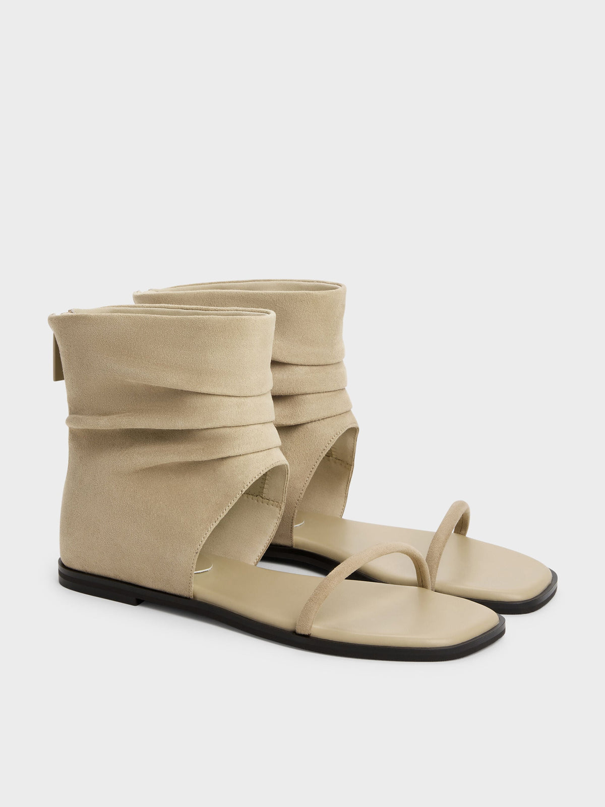 CHARLES & KEITH Signature / Joplin Ruched Faux Suede Boot Sandals - Beige