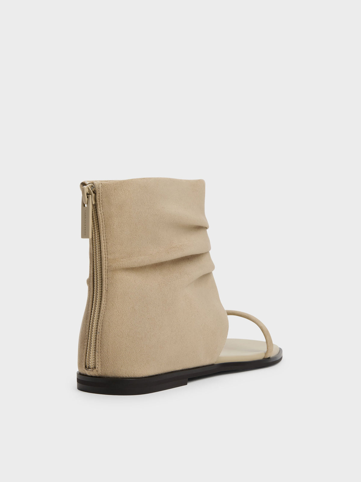 CHARLES & KEITH Signature / Joplin Ruched Faux Suede Boot Sandals - Beige
