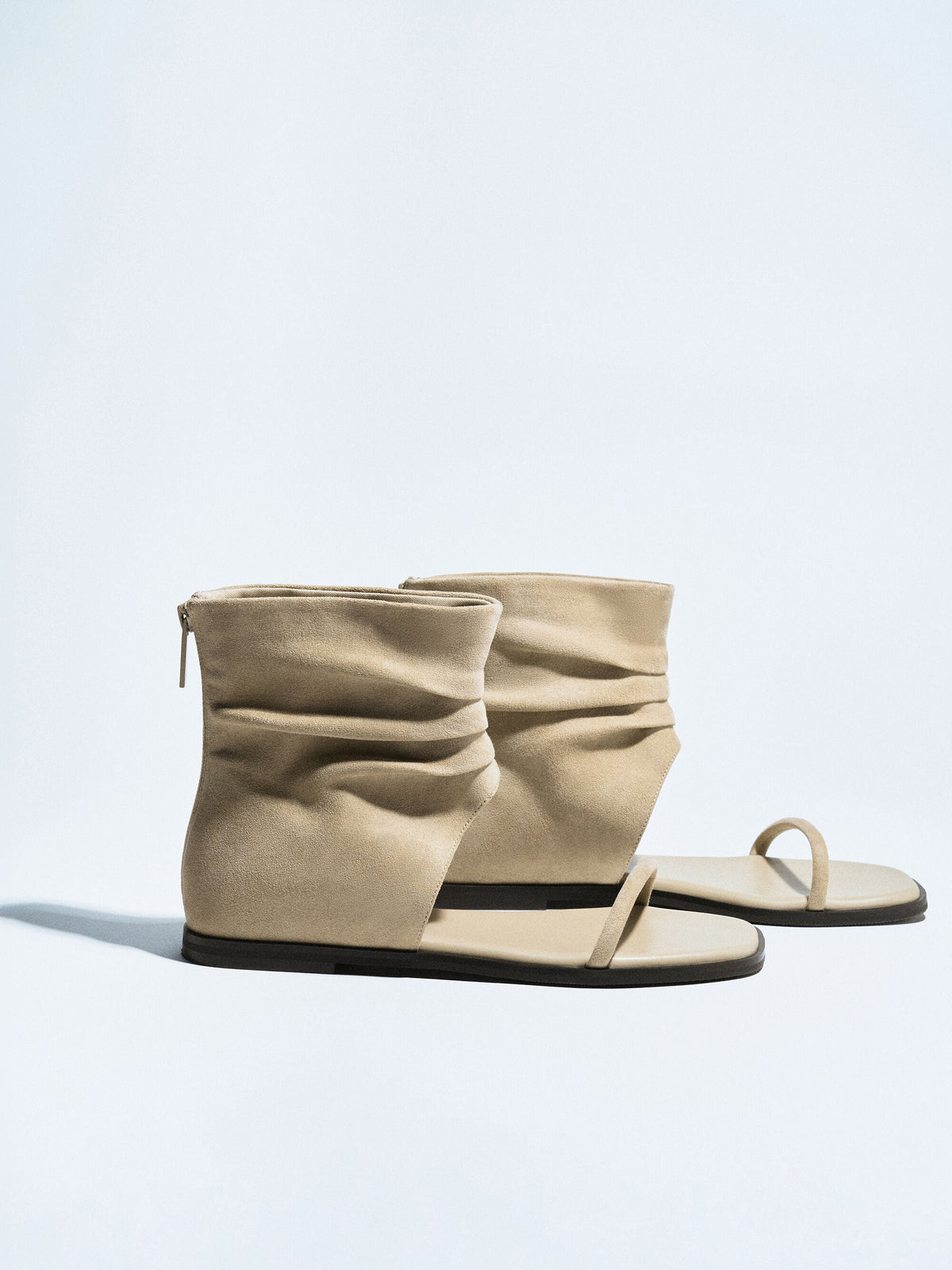 CHARLES & KEITH Signature / Joplin Ruched Faux Suede Boot Sandals - Beige
