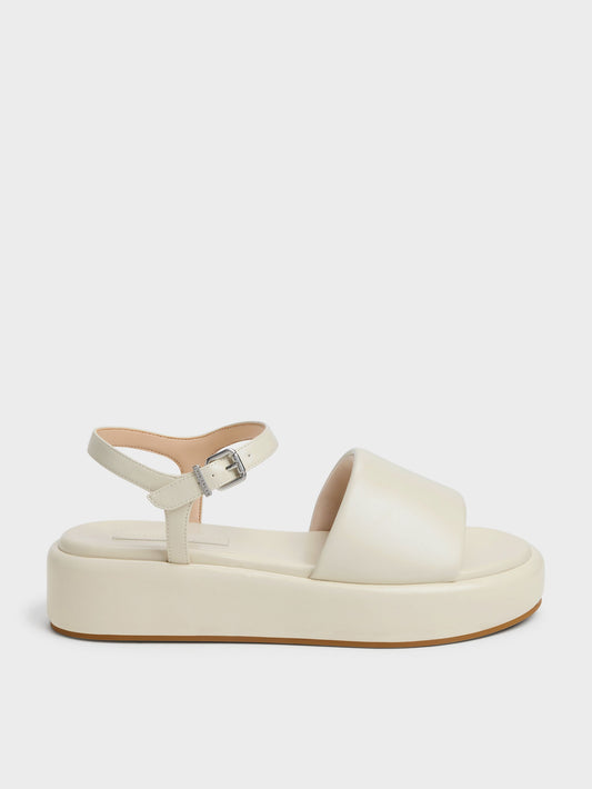 CHARLES & KEITH Popular / Ankle-Strap Flatform Sandals - Chalk