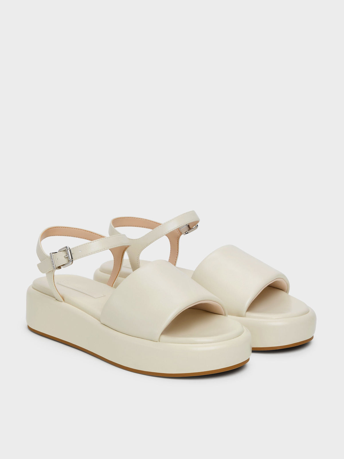 CHARLES & KEITH Popular / Ankle-Strap Flatform Sandals - Chalk