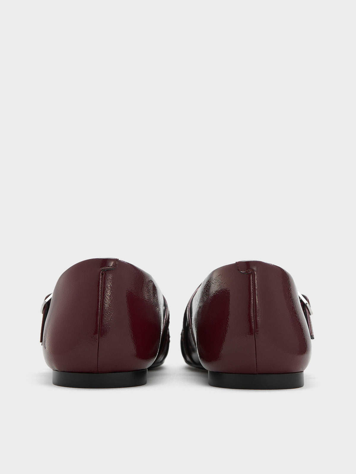 CHARLES & KEITH Quality / Patent Triple-Strap Mary Jane Flats - Burgundy