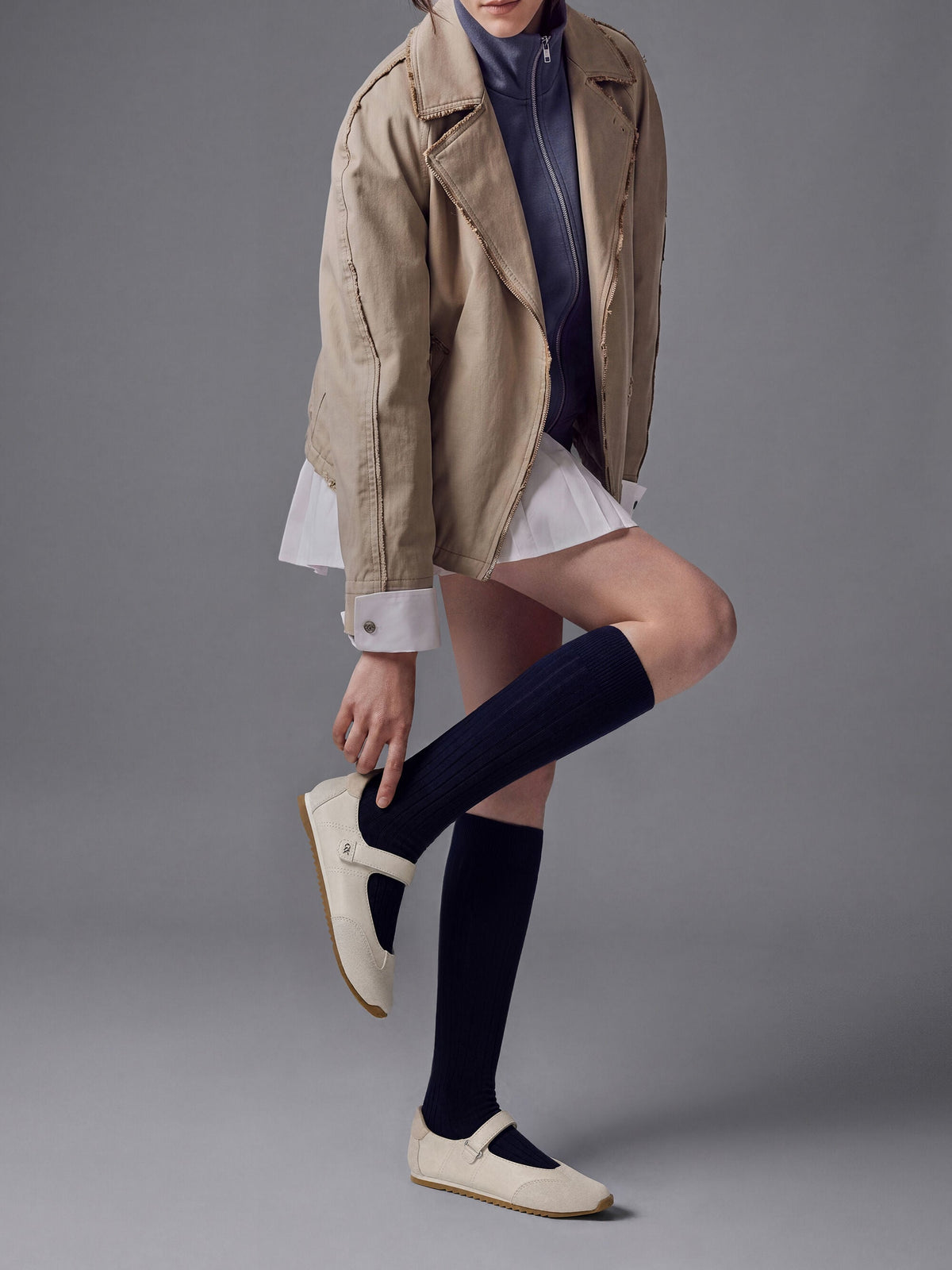 CHARLES & KEITH Latest / Jace Leather & Suede Mary Jane Sneakers - Chalk