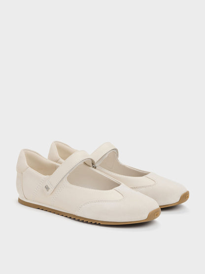 CHARLES & KEITH Latest / Jace Leather & Suede Mary Jane Sneakers - Chalk