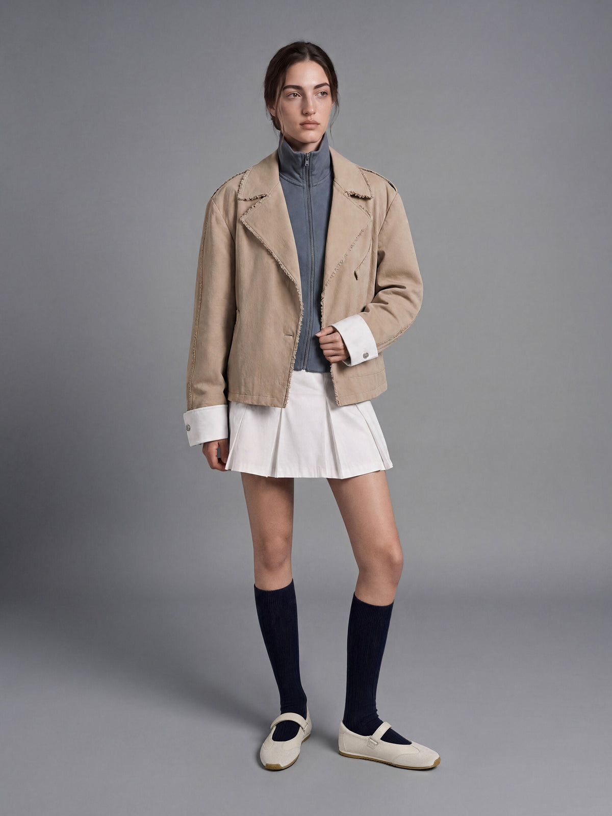 CHARLES & KEITH Latest / Jace Leather & Suede Mary Jane Sneakers - Chalk