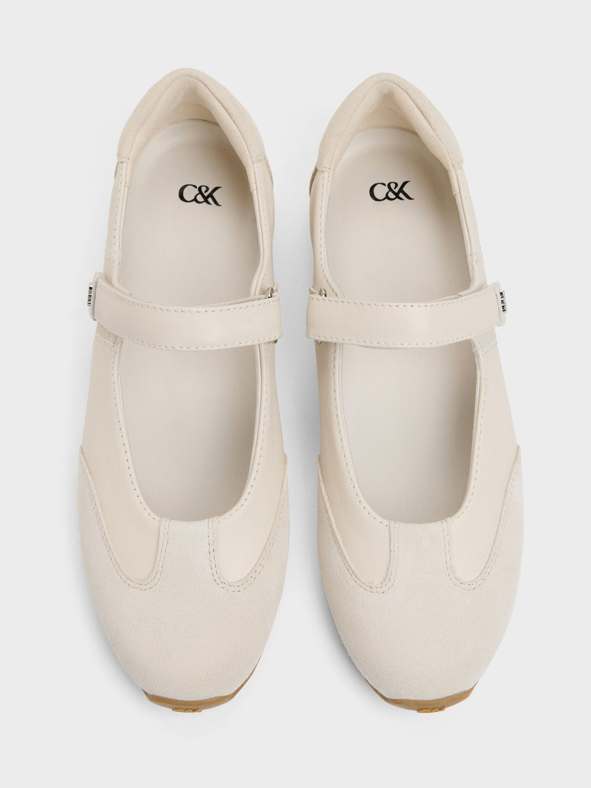 CHARLES & KEITH Latest / Jace Leather & Suede Mary Jane Sneakers - Chalk
