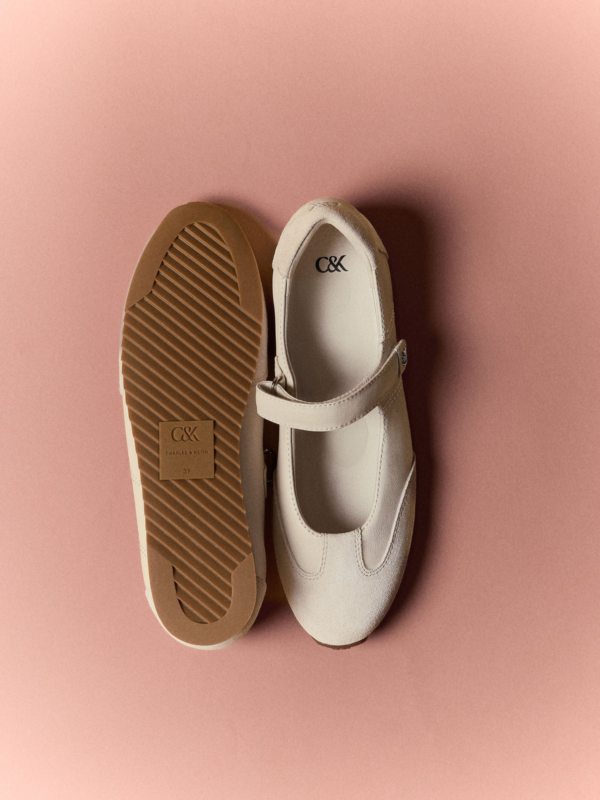 CHARLES & KEITH Latest / Jace Leather & Suede Mary Jane Sneakers - Chalk