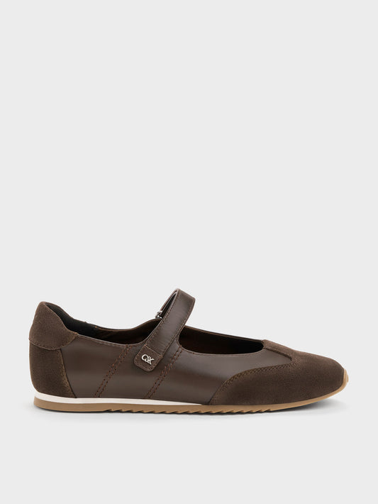 CHARLES & KEITH Great Value / Jace Leather & Suede Mary Jane Sneakers - Dark Brown