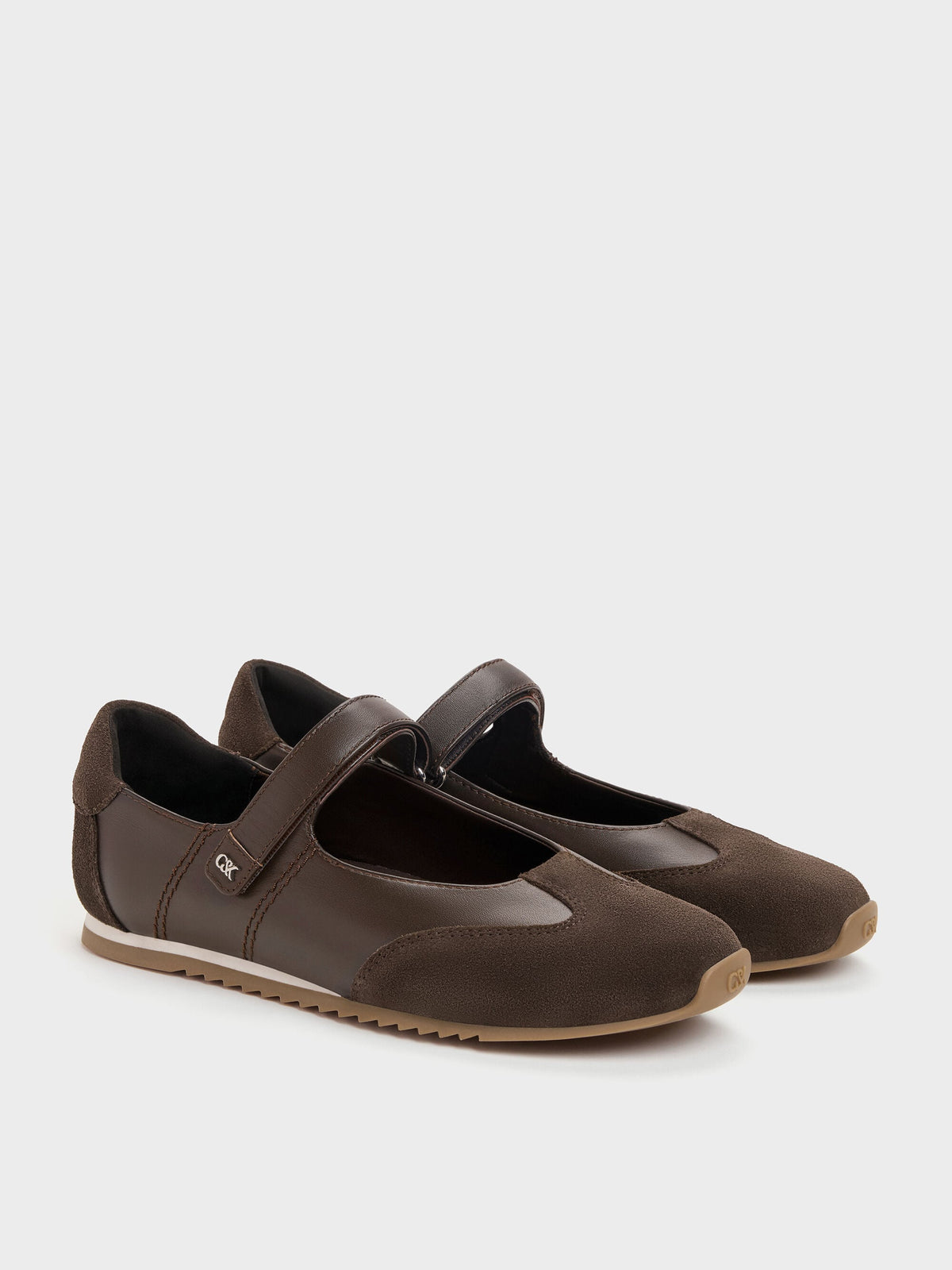 CHARLES & KEITH Great Value / Jace Leather & Suede Mary Jane Sneakers - Dark Brown
