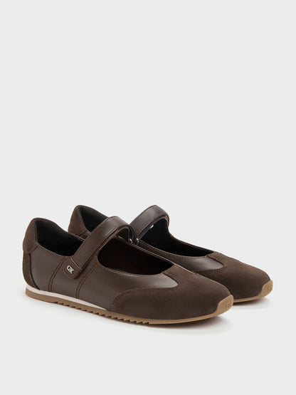 CHARLES & KEITH Great Value / Jace Leather & Suede Mary Jane Sneakers - Dark Brown