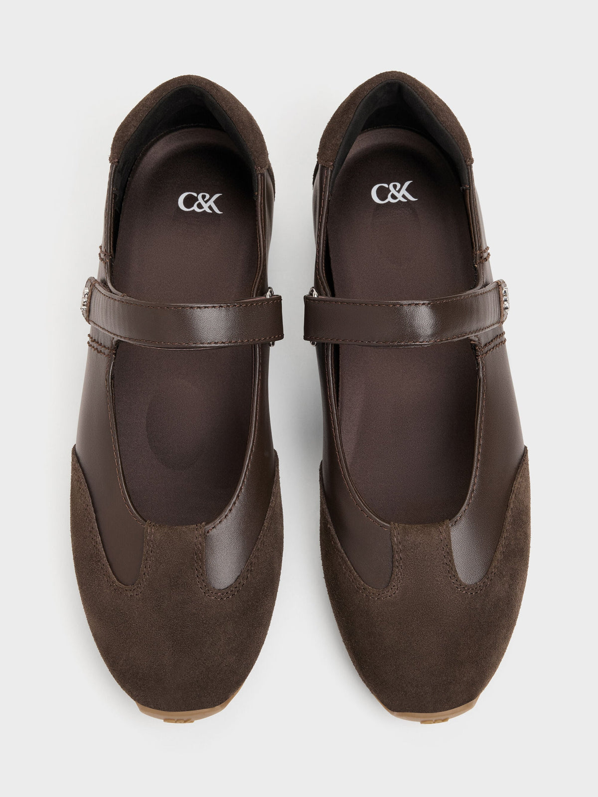 CHARLES & KEITH Great Value / Jace Leather & Suede Mary Jane Sneakers - Dark Brown
