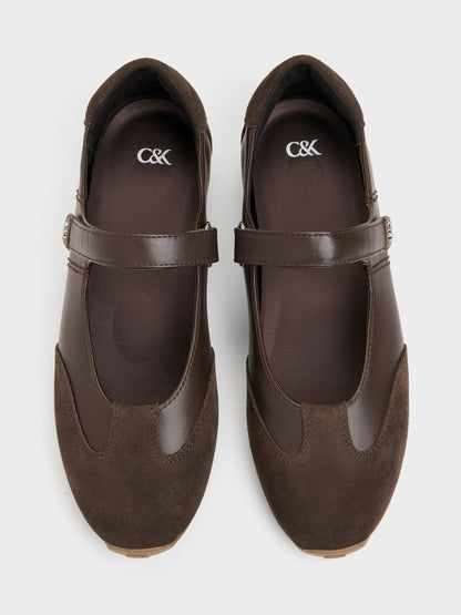 CHARLES & KEITH Great Value / Jace Leather & Suede Mary Jane Sneakers - Dark Brown