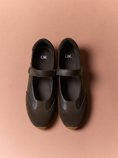 CHARLES & KEITH Great Value / Jace Leather & Suede Mary Jane Sneakers - Dark Brown