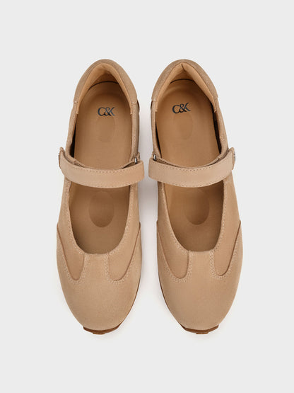 CHARLES & KEITH Premium / Jace Suede Mary Jane Sneakers - Beige