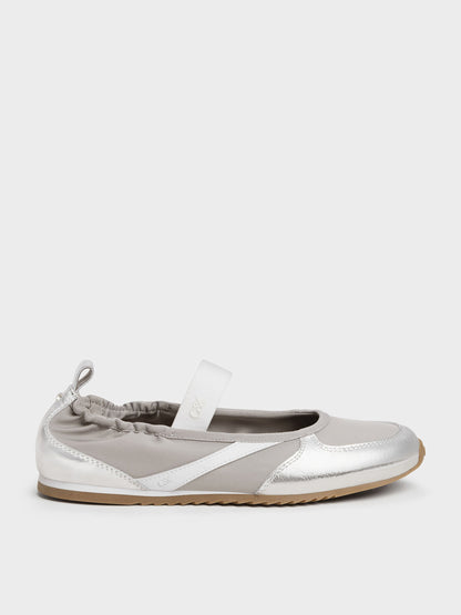 CHARLES & KEITH Essential / Jace Metallic Leather Mary Jane Sneakers - Silver