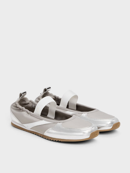 CHARLES & KEITH Essential / Jace Metallic Leather Mary Jane Sneakers - Silver