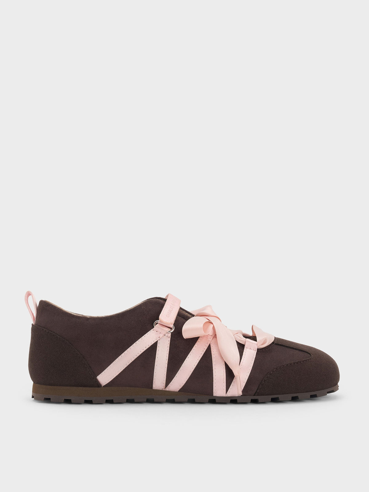 CHARLES & KEITH New / Silko Faux Suede Ballet Sneakers - Dark Brown Textured