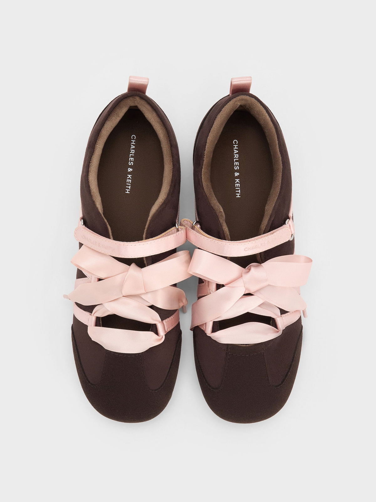 CHARLES & KEITH New / Silko Faux Suede Ballet Sneakers - Dark Brown Textured