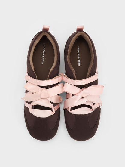 CHARLES & KEITH New / Silko Faux Suede Ballet Sneakers - Dark Brown Textured