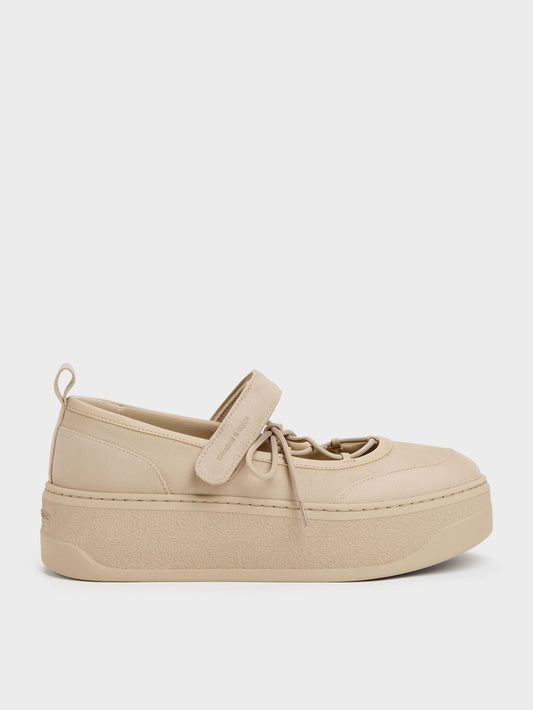 CHARLES & KEITH Great Value / Faux Suede Mary Jane Platform Sneakers - Beige