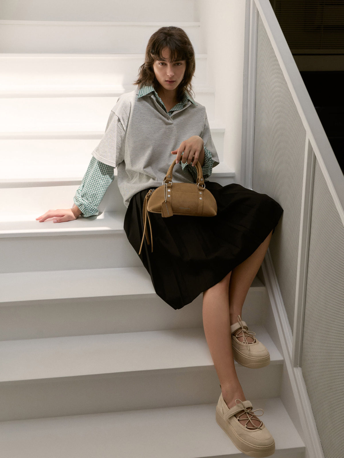 CHARLES & KEITH Great Value / Faux Suede Mary Jane Platform Sneakers - Beige