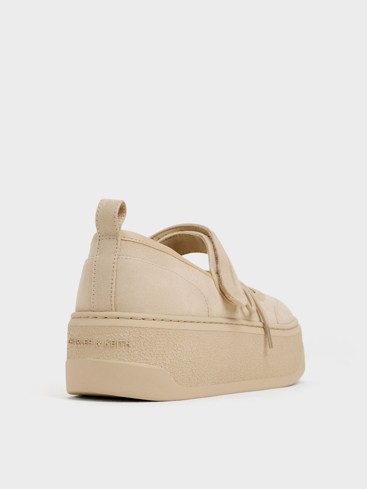 CHARLES & KEITH Great Value / Faux Suede Mary Jane Platform Sneakers - Beige
