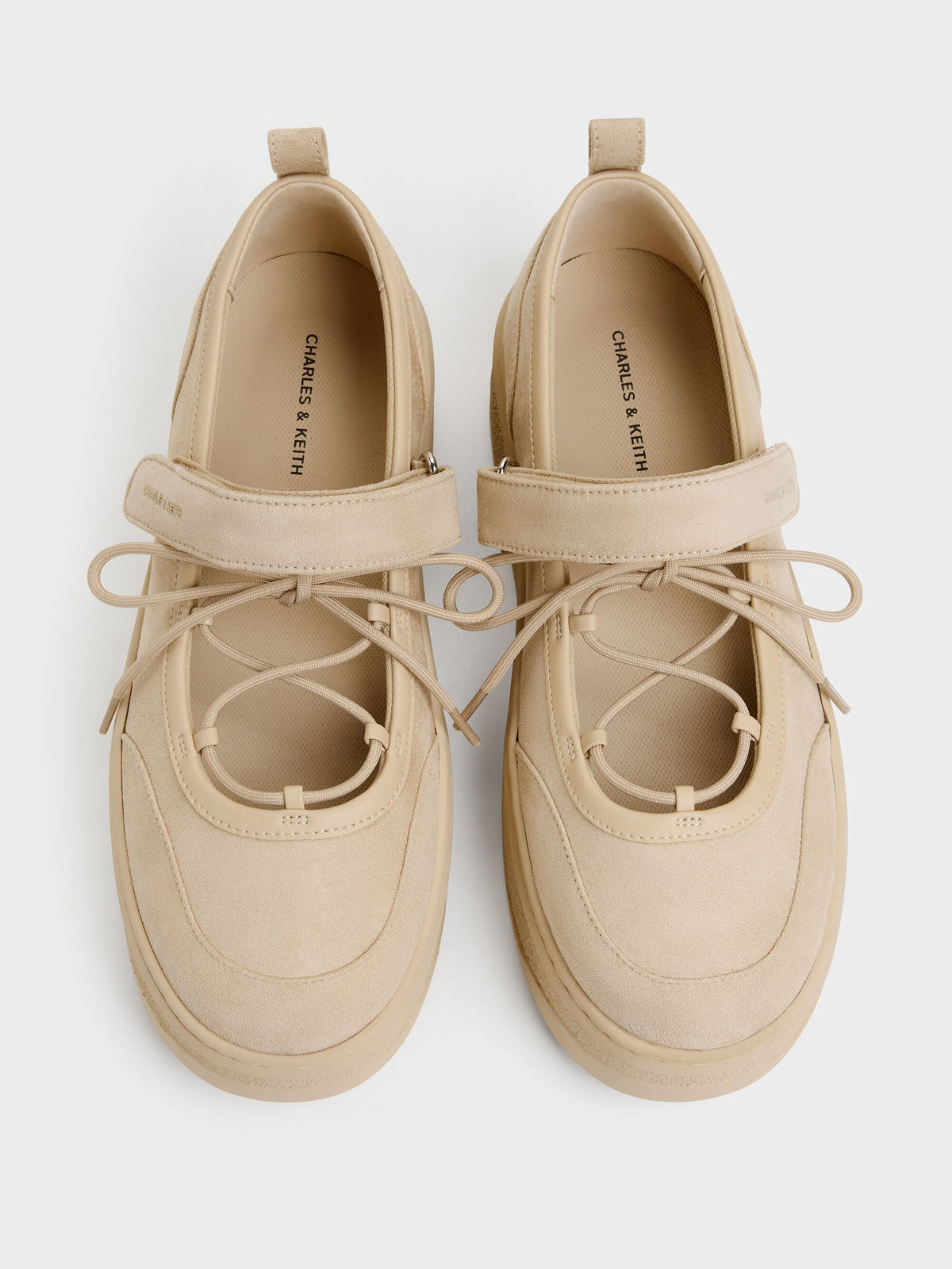 CHARLES & KEITH Great Value / Faux Suede Mary Jane Platform Sneakers - Beige