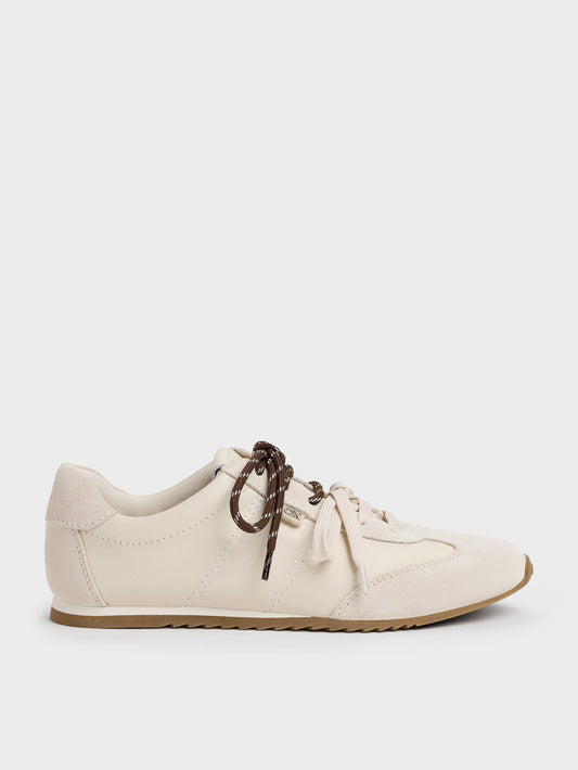 CHARLES & KEITH Trending / Jace Leather & Suede Sneakers - Chalk