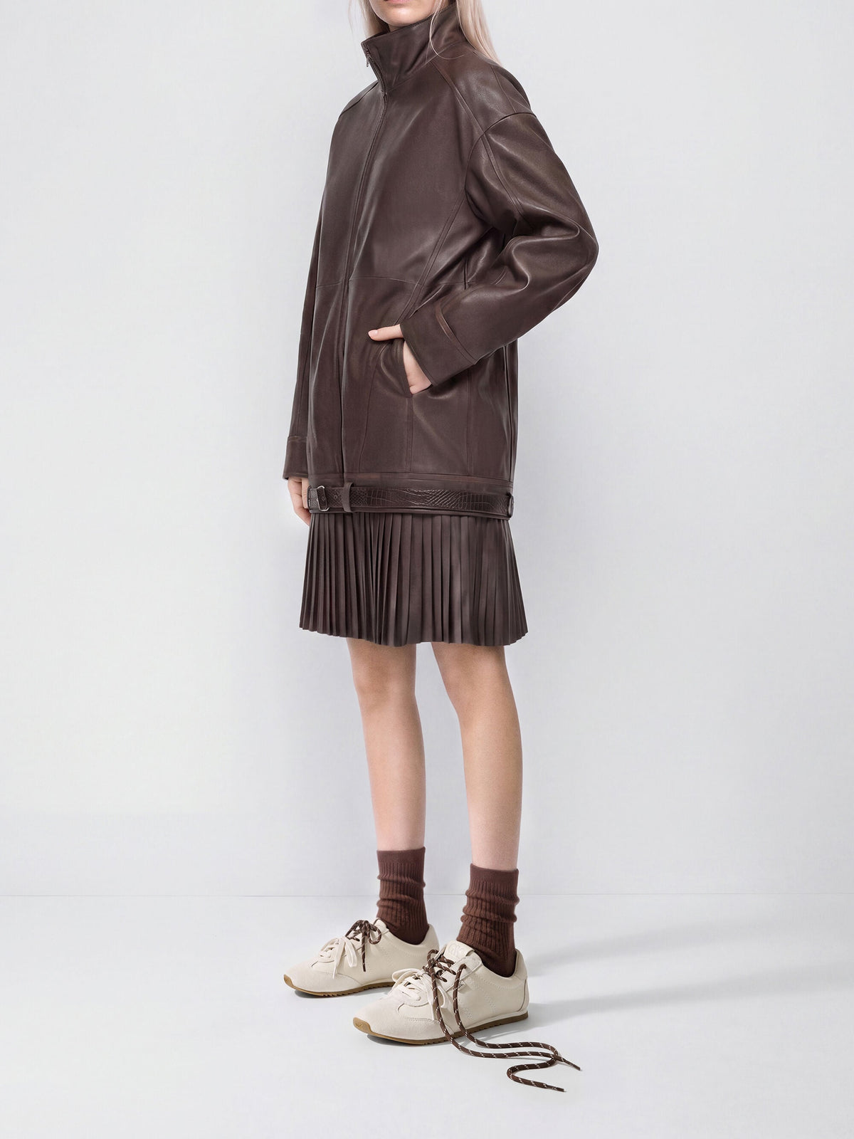 CHARLES & KEITH Trending / Jace Leather & Suede Sneakers - Chalk