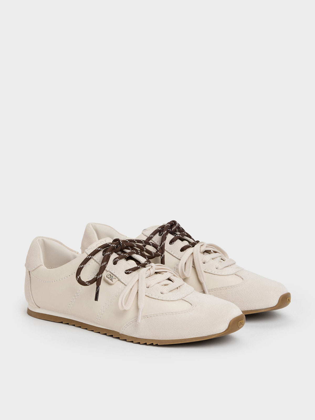 CHARLES & KEITH Trending / Jace Leather & Suede Sneakers - Chalk