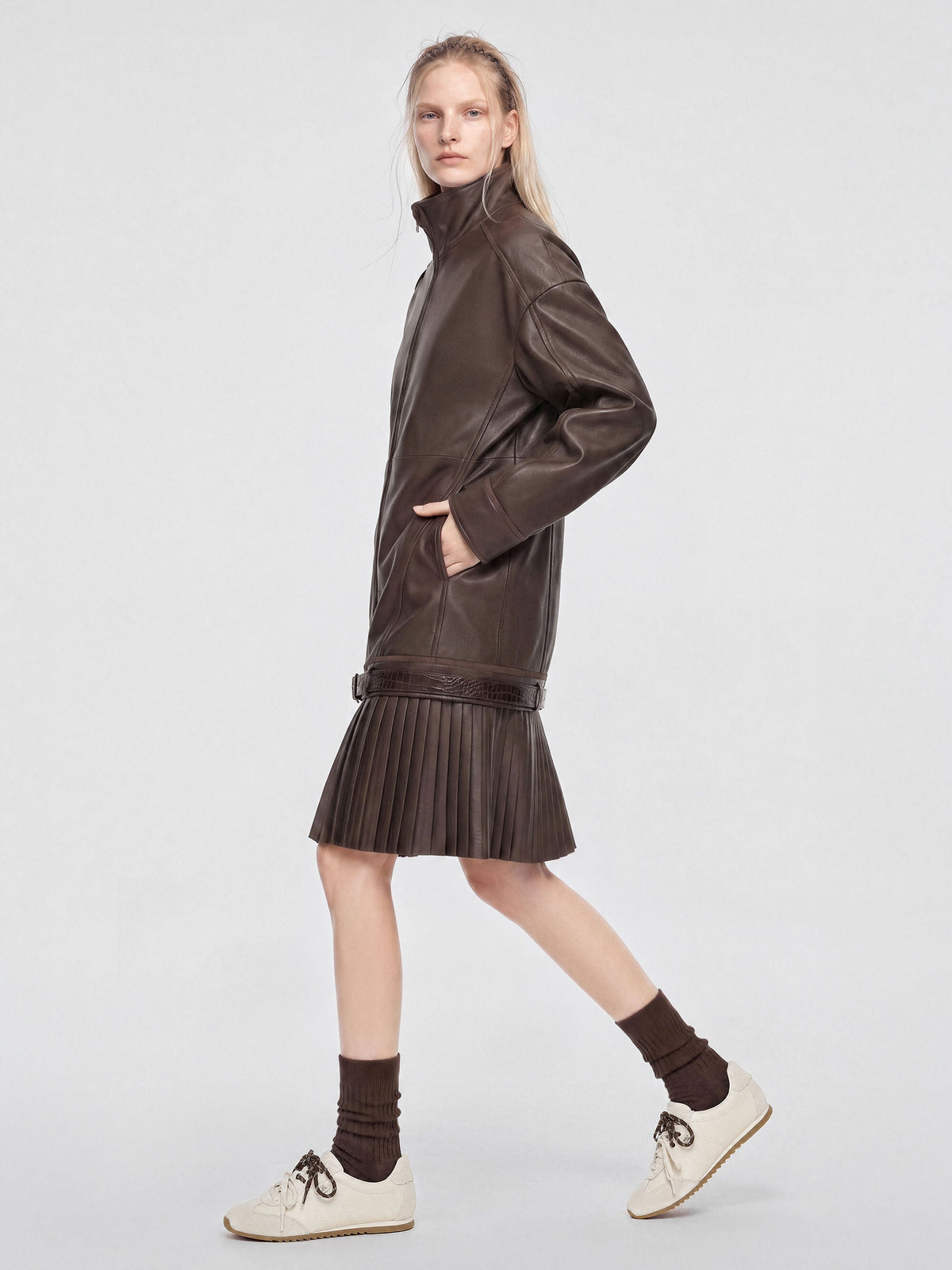 CHARLES & KEITH Trending / Jace Leather & Suede Sneakers - Chalk