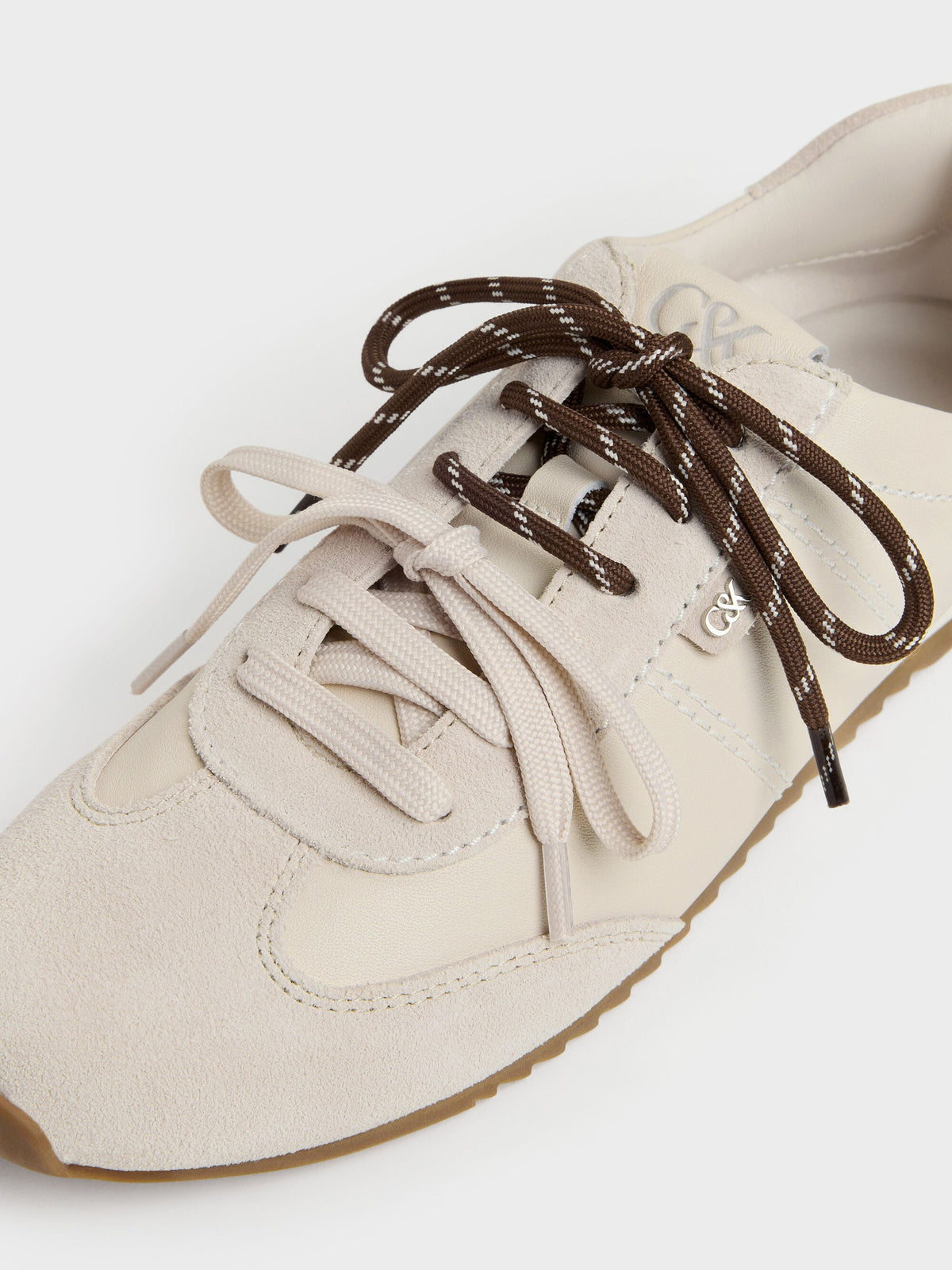 CHARLES & KEITH Trending / Jace Leather & Suede Sneakers - Chalk
