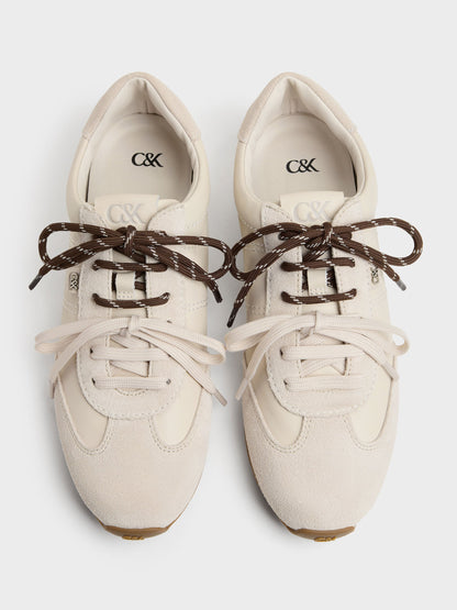 CHARLES & KEITH Trending / Jace Leather & Suede Sneakers - Chalk