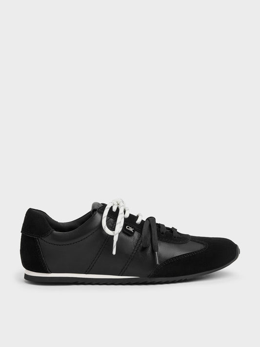 CHARLES & KEITH New / Jace Leather & Suede Sneakers - Black