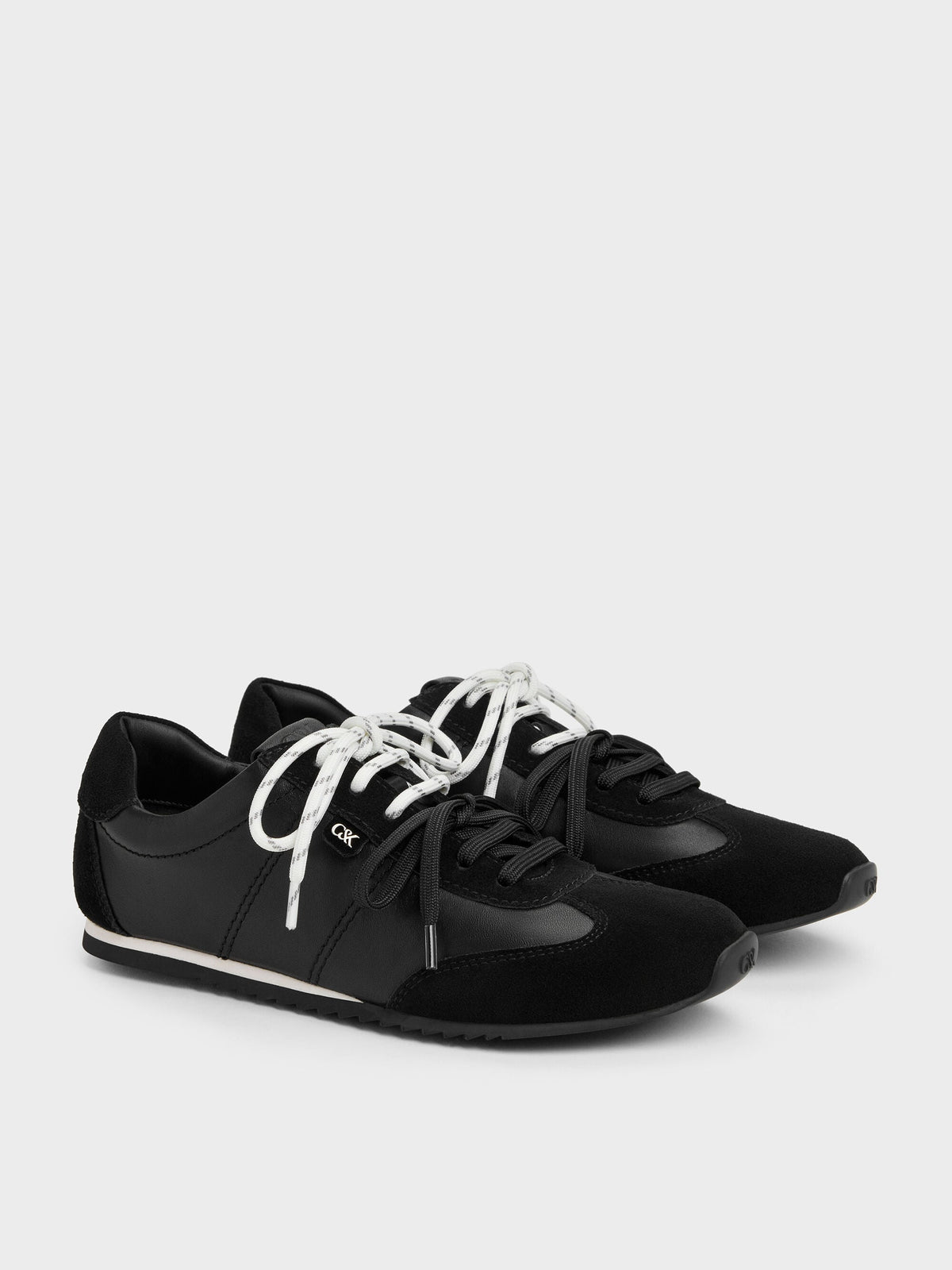 CHARLES & KEITH New / Jace Leather & Suede Sneakers - Black