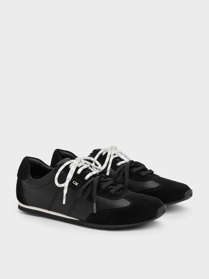 CHARLES & KEITH New / Jace Leather & Suede Sneakers - Black