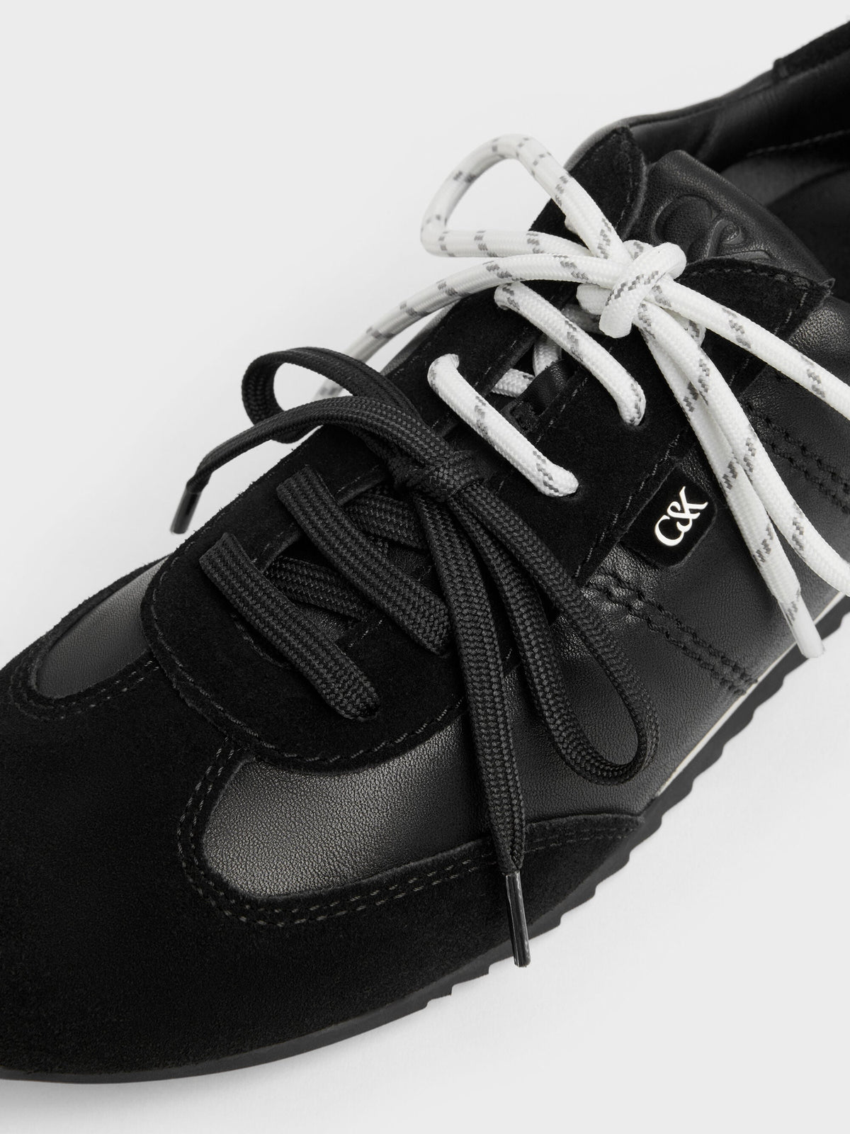 CHARLES & KEITH New / Jace Leather & Suede Sneakers - Black