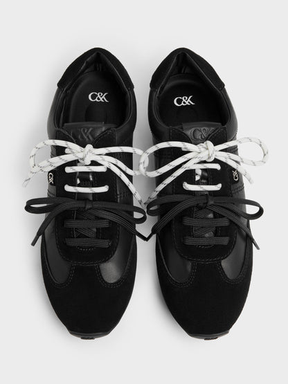 CHARLES & KEITH New / Jace Leather & Suede Sneakers - Black